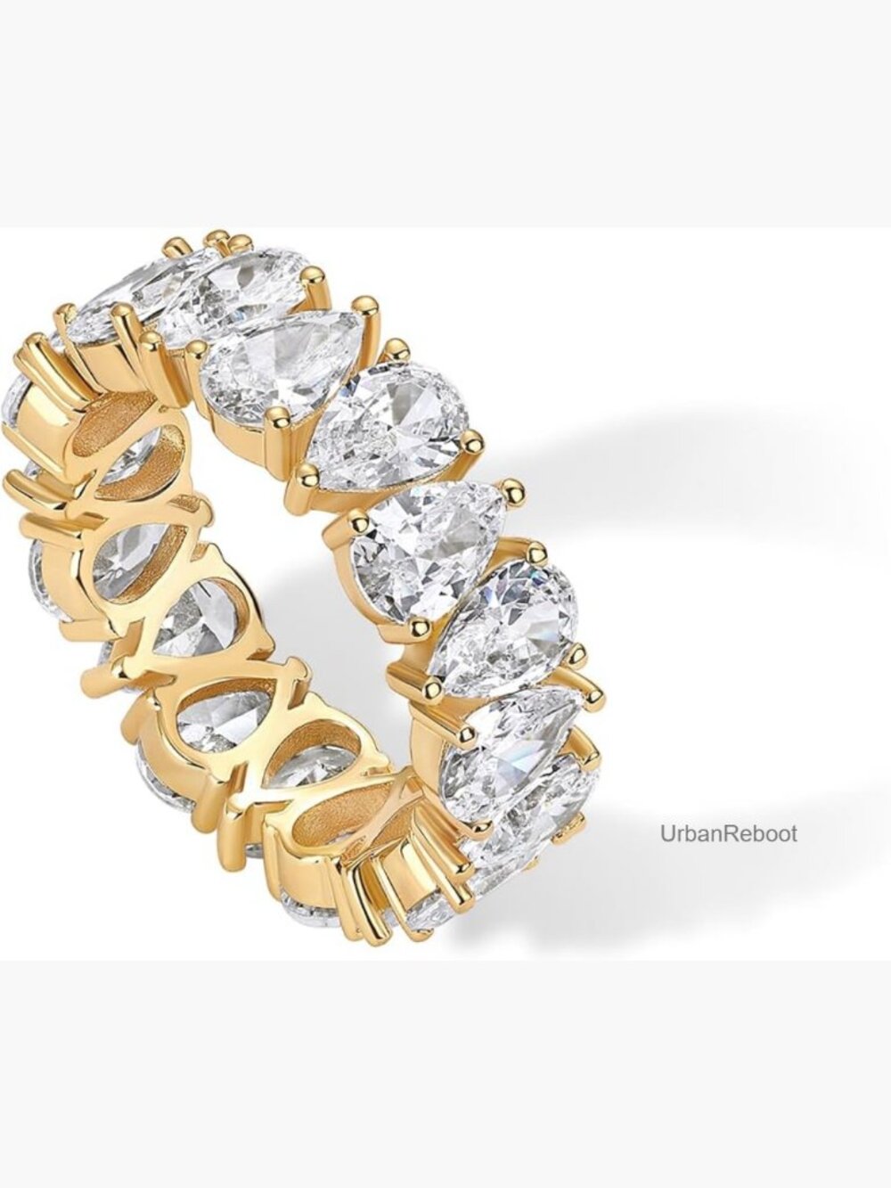 Eternity Ring with Pear Cubic Zirconia Stones 14K Gold Plated Size 7